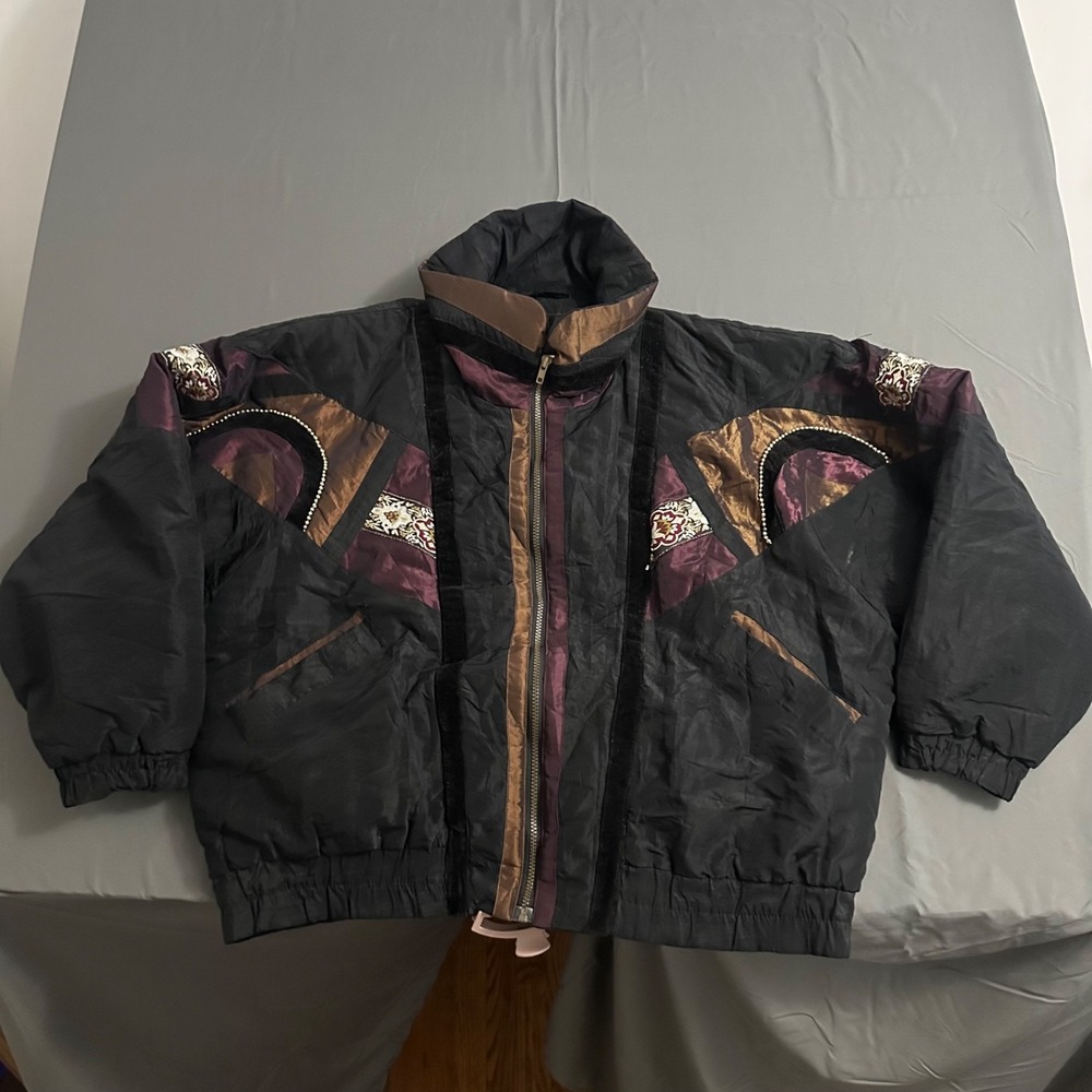 Vtg‎ 90's Learsi Women's Floral Velvet Accent Multi-Colored Puffer Jacket - 20W